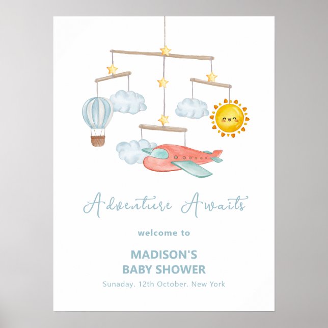 Affiche Bienvenue à la Baby Shower Avion Mignon en Montgol (Devant)
