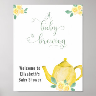 Affiche Bienvenue à la Baby Shower Baby fait du thé jaune