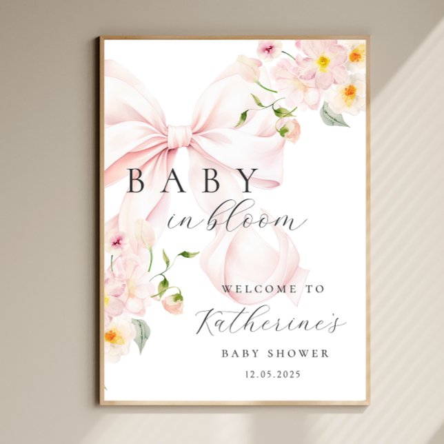 Affiche Bienvenue à la Baby Shower Baby In Bloom Ruban Ros (Créateur téléchargé)