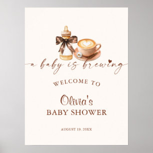 Affiche Bienvenue à la Baby Shower Baby prépare du Café