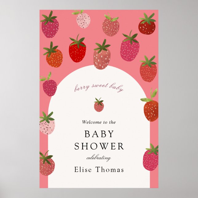 Affiche Bienvenue à la Baby Shower Baie Sucrée Fraise (Devant)