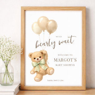 Affiche Bienvenue à la Baby Shower "Bearly Wait" pour bébé