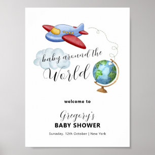 Affiche Bienvenue à la Baby Shower «Bébé autour du monde e