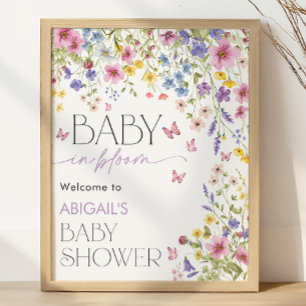 Affiche Bienvenue à la Baby Shower "Bébé en Fleur" Papillo