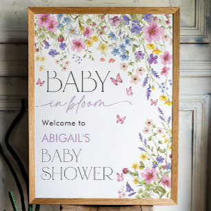 Affiche Bienvenue à la Baby Shower "Bébé en Fleur" Papillo