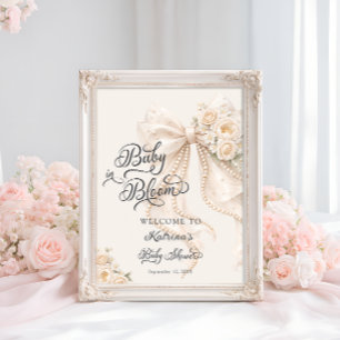 Affiche Bienvenue à la baby shower Bébé en fleurs avec un