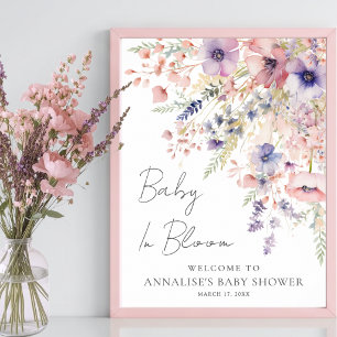 Affiche Bienvenue à la Baby Shower Bébé Fleur Sauvage en F