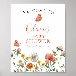 Affiche Bienvenue à la baby shower Bébé Fleur Sauvage en F