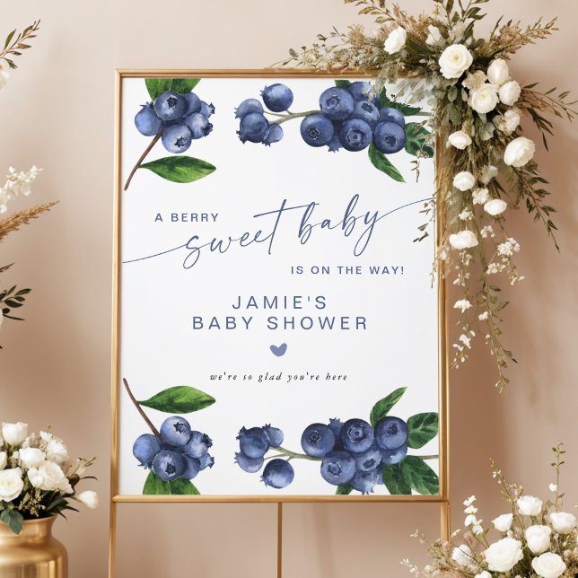Affiche Bienvenue à la Baby Shower Bébé Sucré Myrtille (Créateur téléchargé)