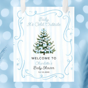 Affiche Bienvenue à la Baby Shower Bleue 'Baby It's Cold O