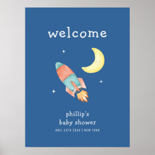 Affiche Bienvenue à la Baby Shower Blue Boy Over The Moon