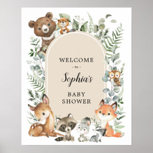 Affiche Bienvenue à la Baby Shower Bohème Animaux de la Fo