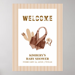 Affiche Bienvenue à la Baby Shower Bohème Beige Neutre Cow