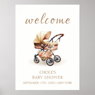Affiche Bienvenue à la Baby Shower Bohème Florale Neutre