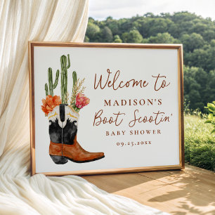 Affiche Bienvenue à la Baby Shower Bottes Western Aquarell