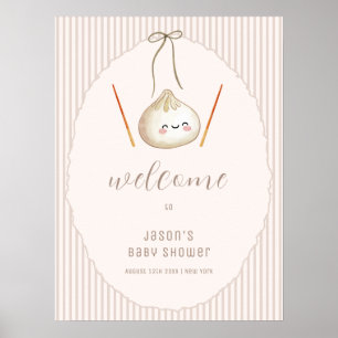 Affiche Bienvenue à la Baby Shower Brown Boy Bow Asian Dum