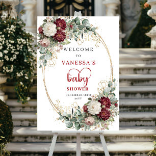 Affiche Bienvenue à la Baby Shower Burgundy Bohème Profond