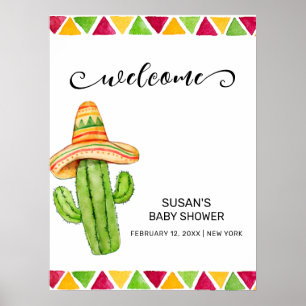 Affiche Bienvenue à la Baby Shower Cactus Taco Fiesta Mexi