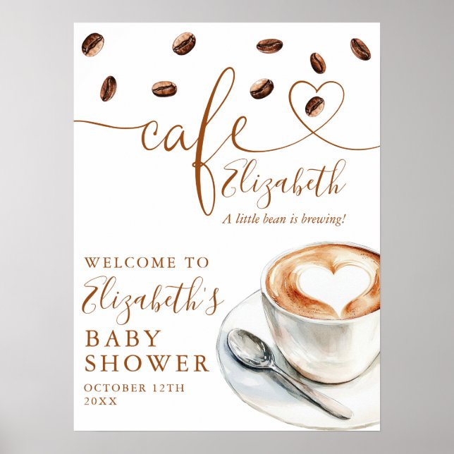 Affiche Bienvenue à la Baby Shower Café Bean Brewing (Devant)