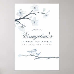 Affiche Bienvenue à la Baby Shower Cerisiers en Fleurs