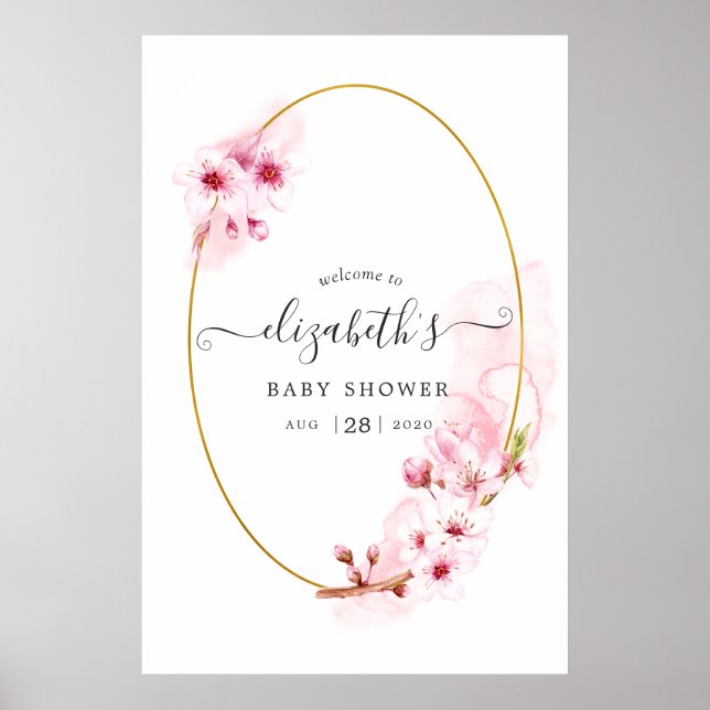 Affiche Bienvenue à la Baby Shower Cerisiers en Fleurs (Devant)