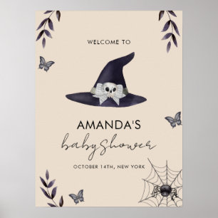 Affiche Bienvenue à la Baby Shower Chapeau de Sorcière Pet