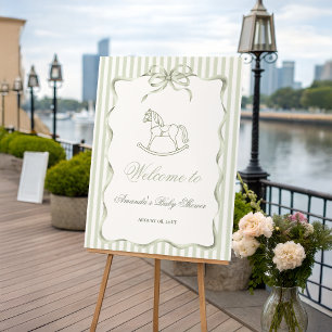 Affiche Bienvenue à la Baby Shower Cheval à Bascule Olive