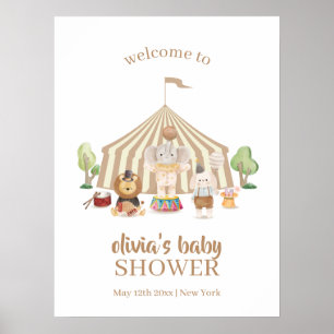 Affiche Bienvenue à la Baby Shower Cirque Safari Magique B