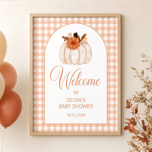 Affiche Bienvenue à la Baby Shower Citrouille Florale