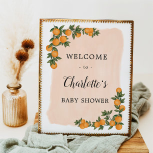 Affiche Bienvenue à la Baby Shower Citrus Orange Greenery 