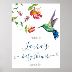 Affiche Bienvenue à la Baby Shower Colibri Aquarelle