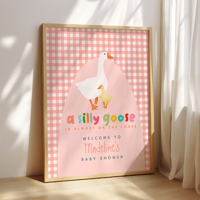 Affiche Bienvenue à la Baby Shower Coquette Gingham Silly  (Créateur téléchargé)