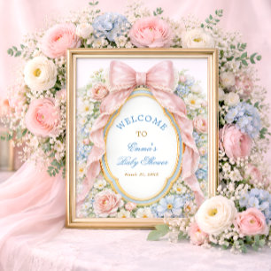 Affiche Bienvenue à la baby shower Coquette Girly Rose Bow