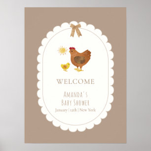 Affiche Bienvenue à la Baby Shower Cottagecore Gingham Pou
