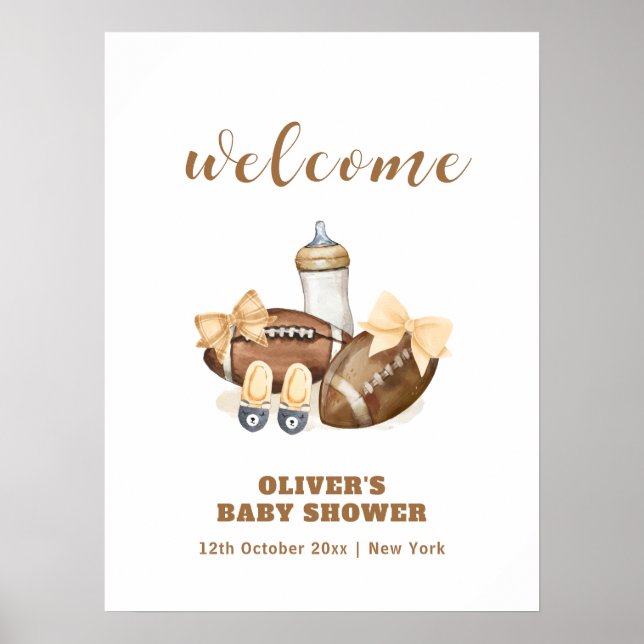Affiche Bienvenue à la Baby Shower de Football Touchdown N (Devant)