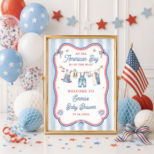 Affiche Bienvenue à la Baby Shower de Garçon Tout Américai
