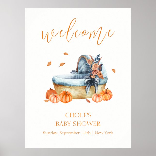 Affiche Bienvenue à la Baby Shower de la citrouille automn (Devant)