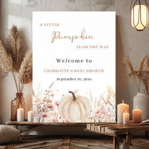 Affiche Bienvenue à la baby shower de la citrouille fleur