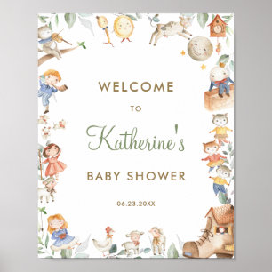Affiche Bienvenue à la Baby Shower de la comptine chic ave