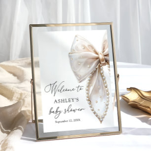 Affiche Bienvenue à la Baby Shower de la Fille au Ruban Pe