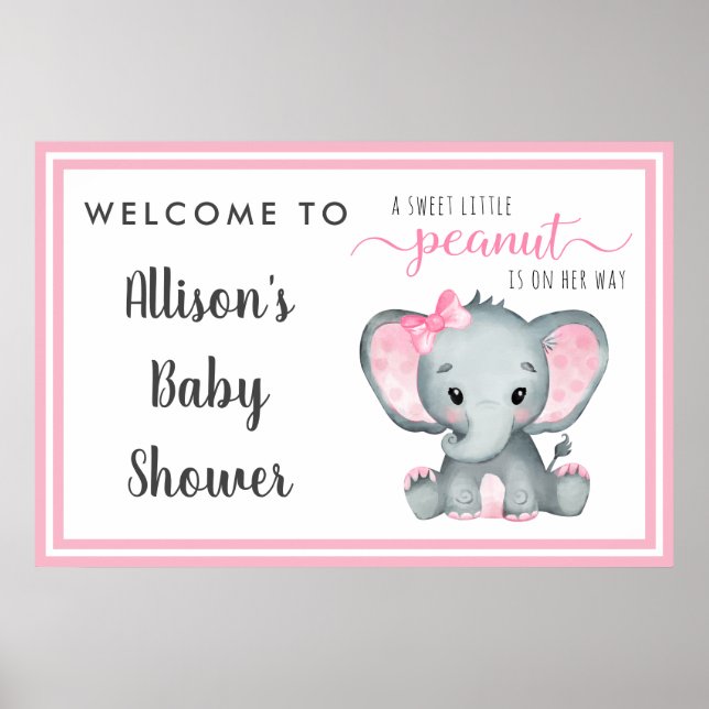 Affiche Bienvenue à la Baby Shower de la Petite Éléphante  (Devant)