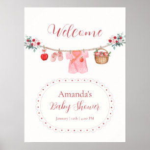 Affiche Bienvenue à la Baby Shower de la Pomme Fleur Rose