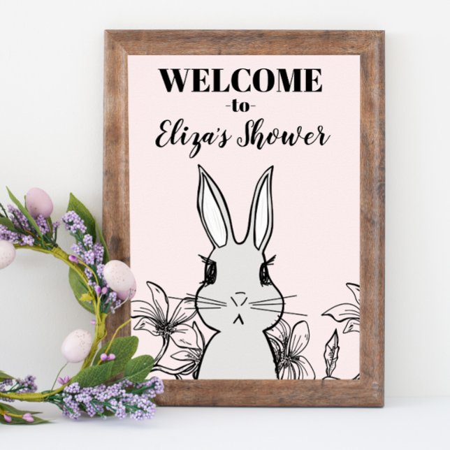 Affiche Bienvenue à la Baby Shower de Lapin de Bois de Pri (Créateur téléchargé)
