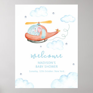 Affiche Bienvenue à la Baby Shower de l'Éléphant Bleu Mign