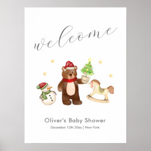 Affiche Bienvenue à la Baby Shower de l'ours en peluche de