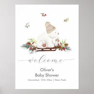 Affiche Bienvenue à la Baby Shower de l'Ours Polaire d'Hiv