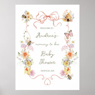 Affiche Bienvenue à la Baby Shower de Maman Abeille Floral