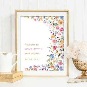 Affiche Bienvenue à la Baby Shower de Printemps aux Fleurs