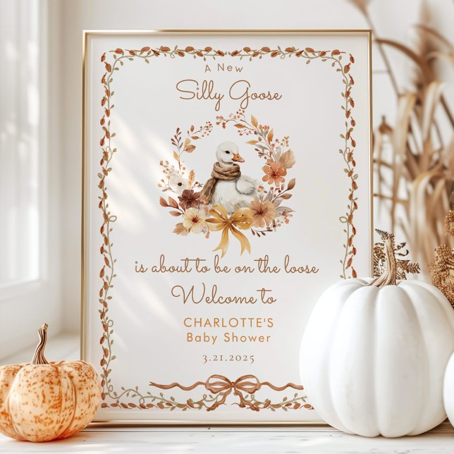 Affiche Bienvenue à la Baby Shower de Silly Goose Rustique (Créateur téléchargé)