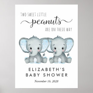 Affiche Bienvenue à la Baby Shower des Jumeaux Garçons Élé